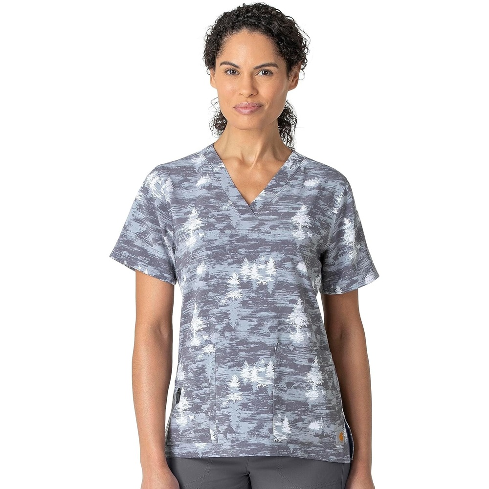 image:imageCarhartt Force Essentials Unisex VNeck 6Pocket Scrub TopSnowy Pines
