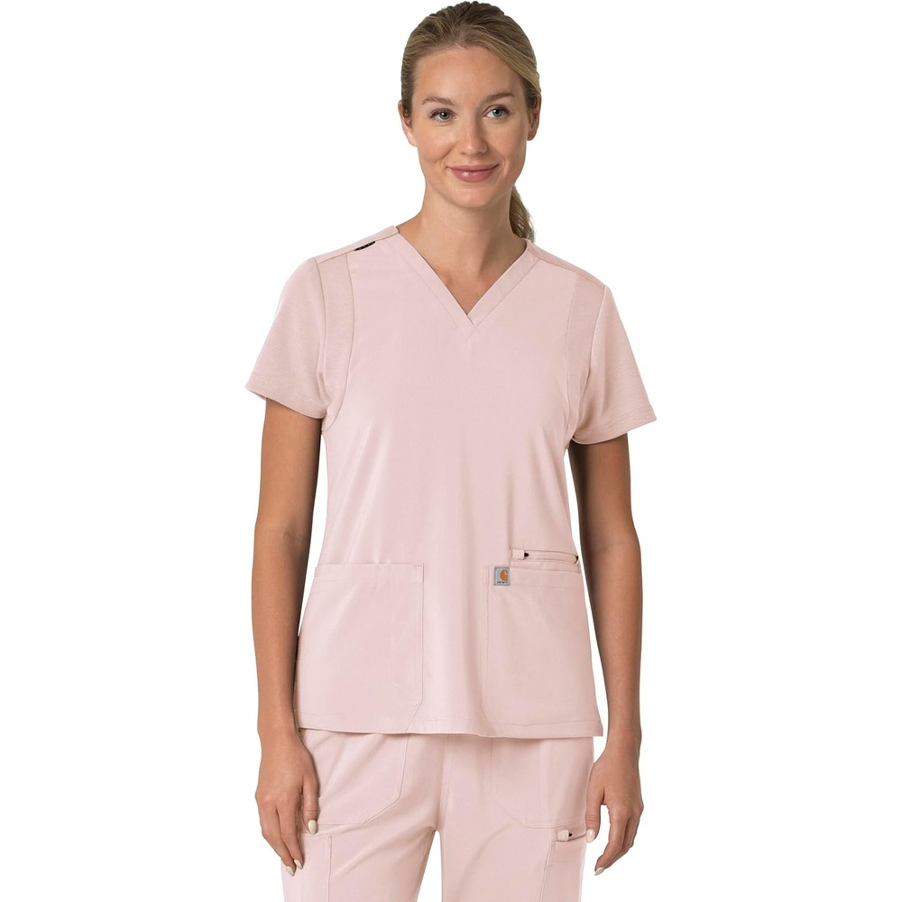 image:imageCarhartt Force Essentials Unisex VNeck 6Pocket Scrub TopSoft Rose
