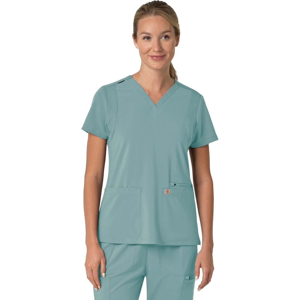 image:imageCarhartt Force Essentials Unisex VNeck 6Pocket Scrub TopSummer Blue