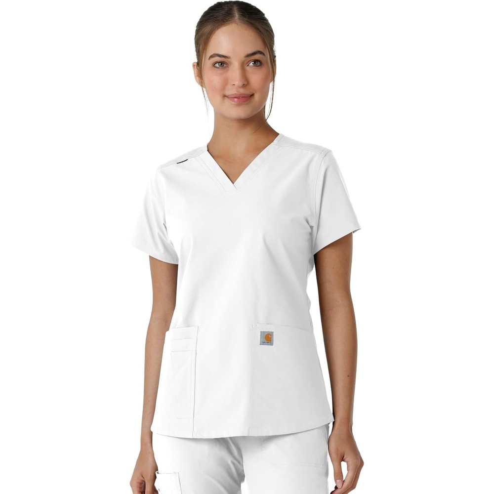 image:imageCarhartt Force Essentials Unisex VNeck 6Pocket Scrub TopWhite