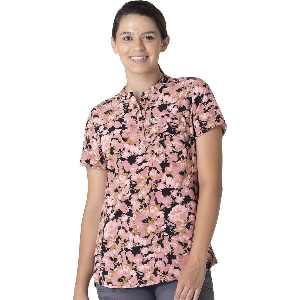 image:imageCarhartt Force Essentials Unisex VNeck 6Pocket Scrub TopWild Flowers