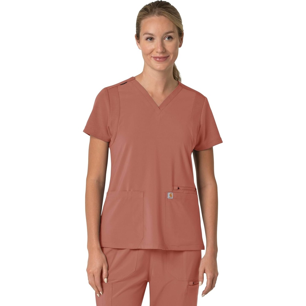 image:imageCarhartt Force Essentials Unisex VNeck 6Pocket Scrub TopWildrose