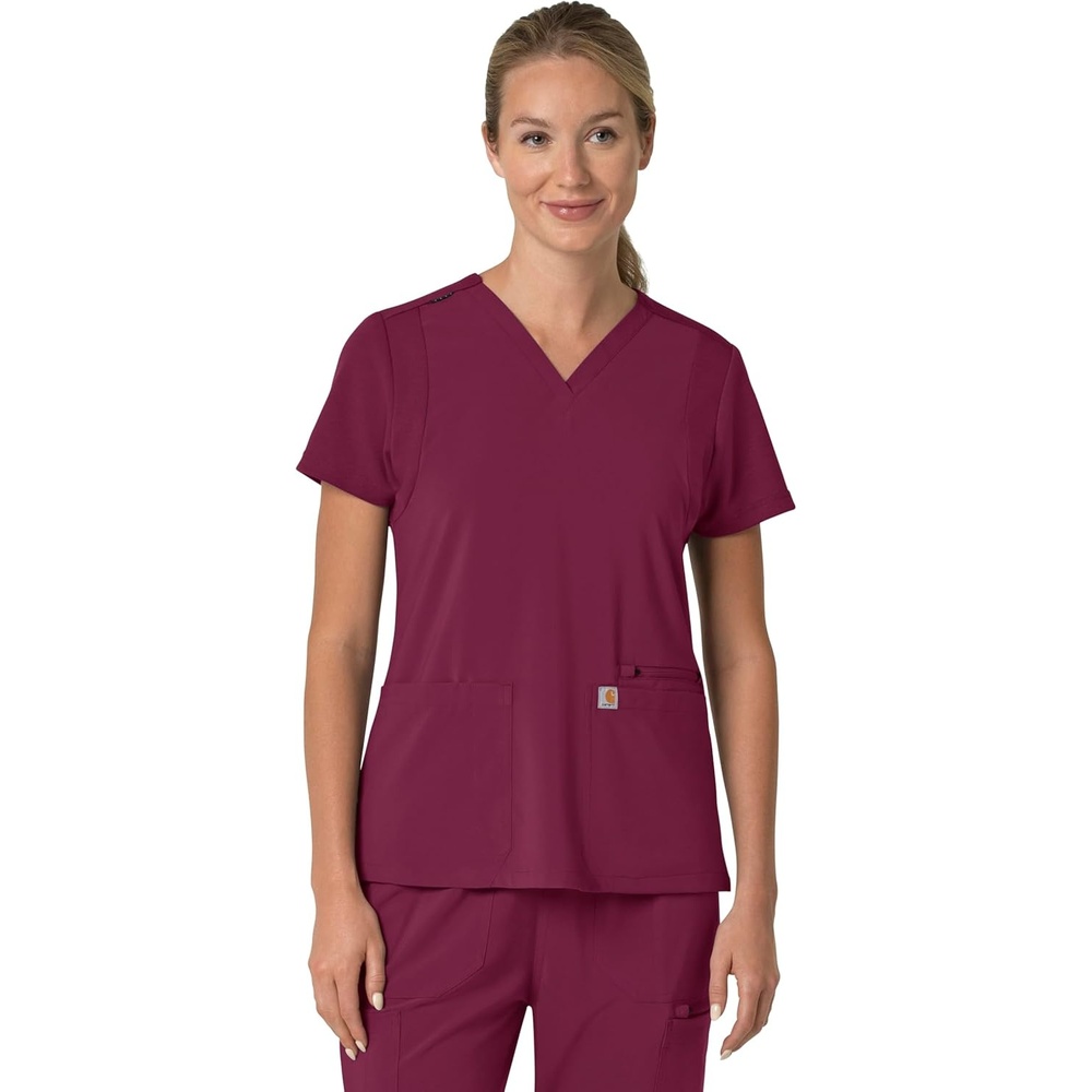 image:imageCarhartt Force Essentials Unisex VNeck 6Pocket Scrub TopWine