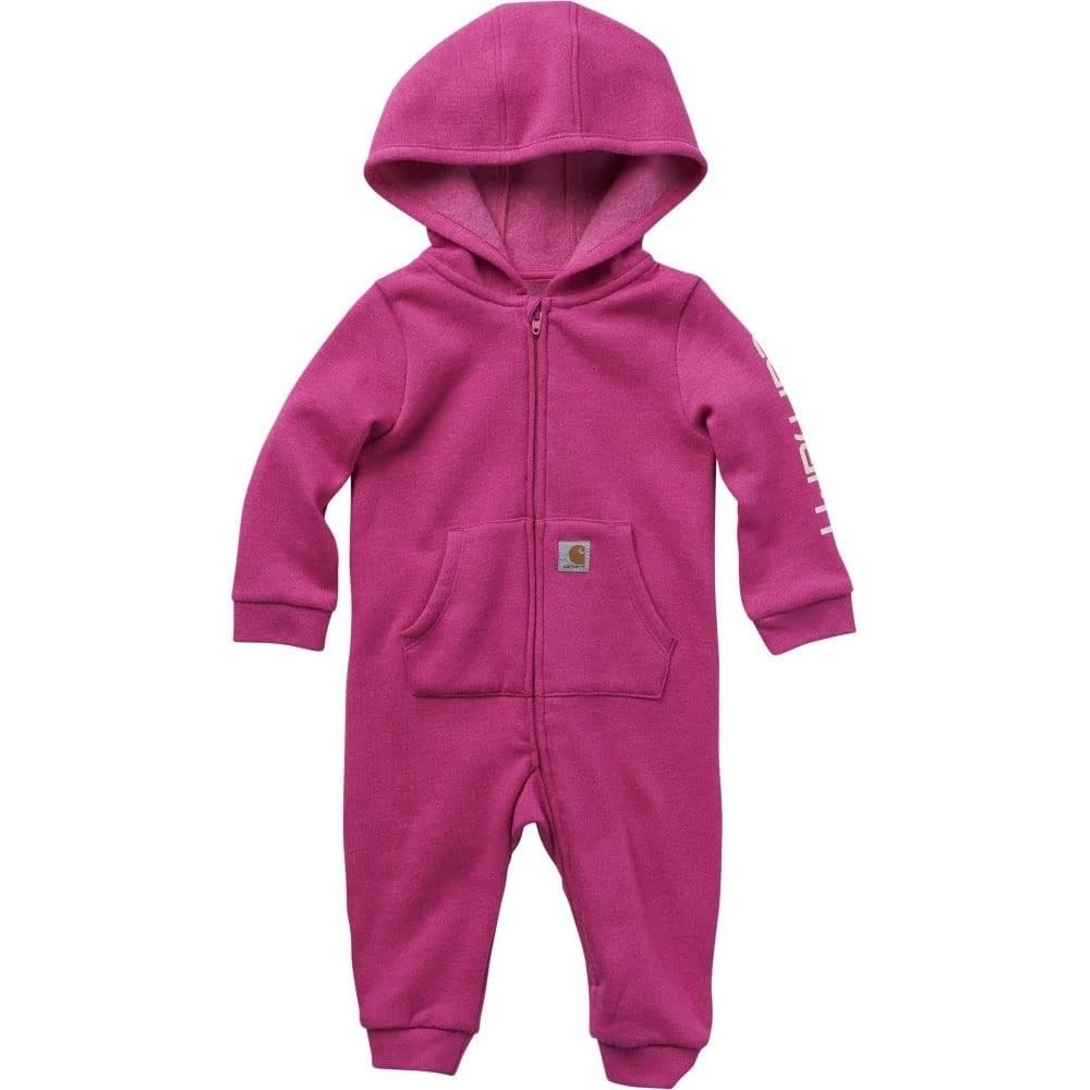 image:imageCarhartt Girls Long Sleeve Fleece ZipFront Hooded Coverall Raspberry Rose Heather 9M