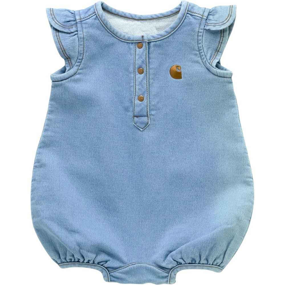 image:imageCarhartt Girls Shortsleeve Denim Henley RomperLight Wash