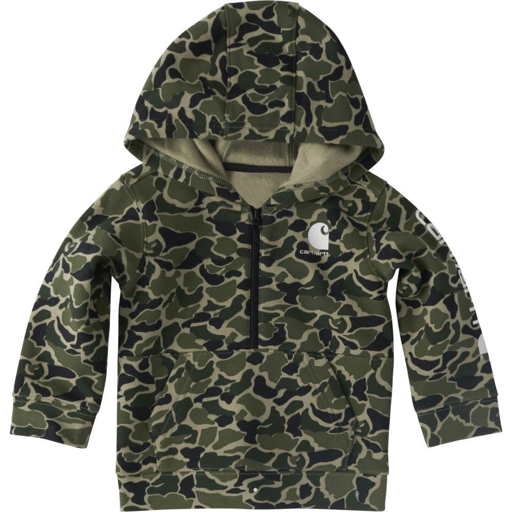 image:imageCarhartt Kids CA6735 LongSleeve HalfZip Camo Sweatshirt BoysGreen Duck Camo