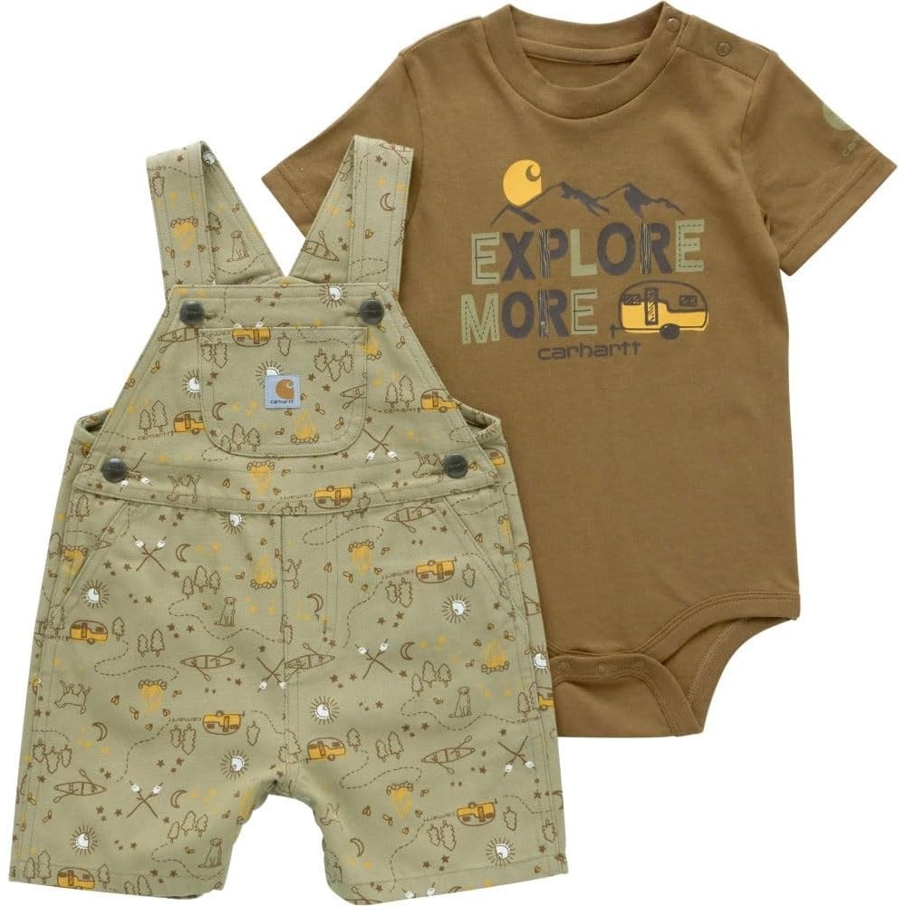 image:imageCarhartt Kids CG8964 ShortSleeve Bodysuit and Canvas Print Shortall Set BoyDark Khaki
