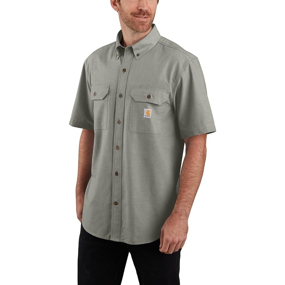image:imageCarhartt Mens 104369 Loose Fit Midweight ShirtDusty Olive Chambray