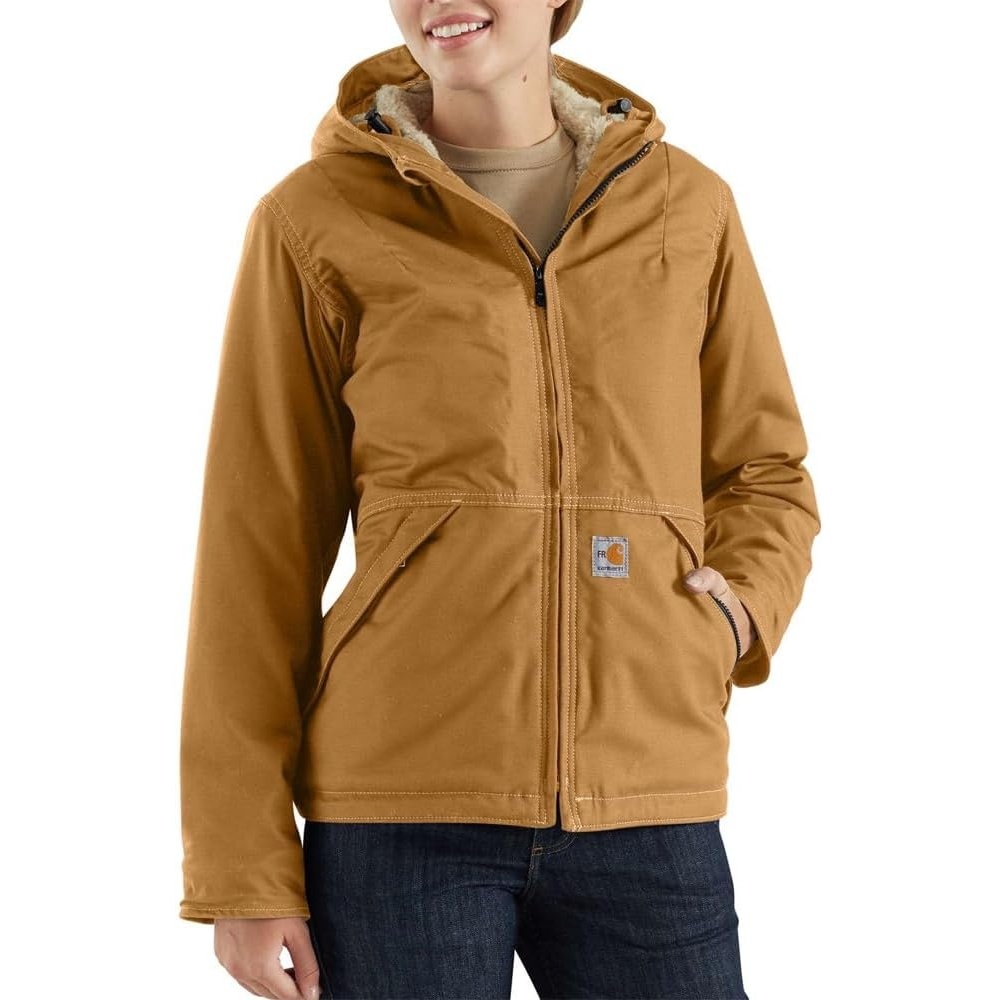 image:imageCarhartt Womens FlameResistant Full Swing Quick Duck SherpaLined JacketCarhartt Brown