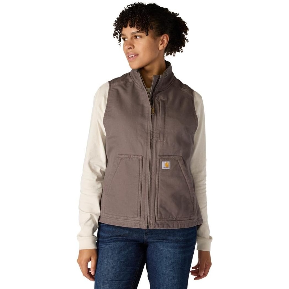 image:imageCarhartt Womens Washed Duck Mock Neck VestTaupe Gray