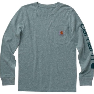 Carhartt Boys Long-Sleeve Logo Sleeve Pocket T-Shirt(Blue Spruce Heather)