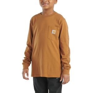 Carhartt Boys Long-Sleeve Logo Sleeve Pocket T-Shirt(Carhartt Brown Tan)
