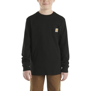 Carhartt Boys Long-Sleeve Logo Sleeve Pocket T-Shirt(Caviar Black)