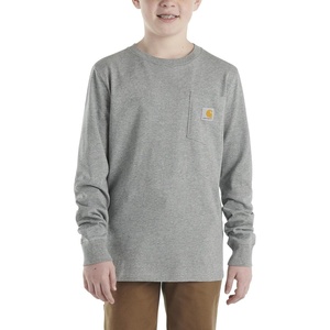 Carhartt Boys Long-Sleeve Logo Sleeve Pocket T-Shirt(Charcoal Grey Heather)