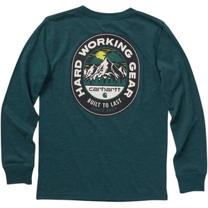 Carhartt Boys Long-Sleeve Logo Sleeve Pocket T-Shirt(Deep Teal Heather)