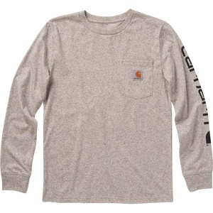 Carhartt Boys Long-Sleeve Logo Sleeve Pocket T-Shirt(Gray Heather)