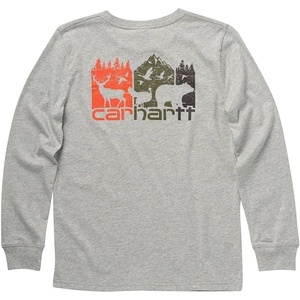 Carhartt Boys Long-Sleeve Logo Sleeve Pocket T-Shirt(Grey Heather)