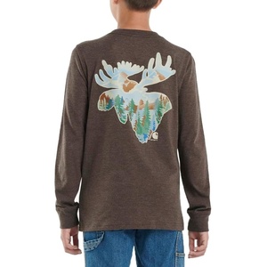 Carhartt Boys Long-Sleeve Logo Sleeve Pocket T-Shirt(Mustang Brown Heather)