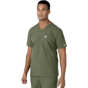 Carhartt Force Essentials Men’s V-Neck Shirttail Scrub Top, Olive, L