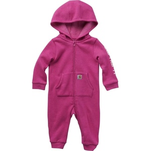 Carhartt Girls Long Sleeve Fleece Zip-Front Hooded Coverall, Raspberry Rose Heather, 9M