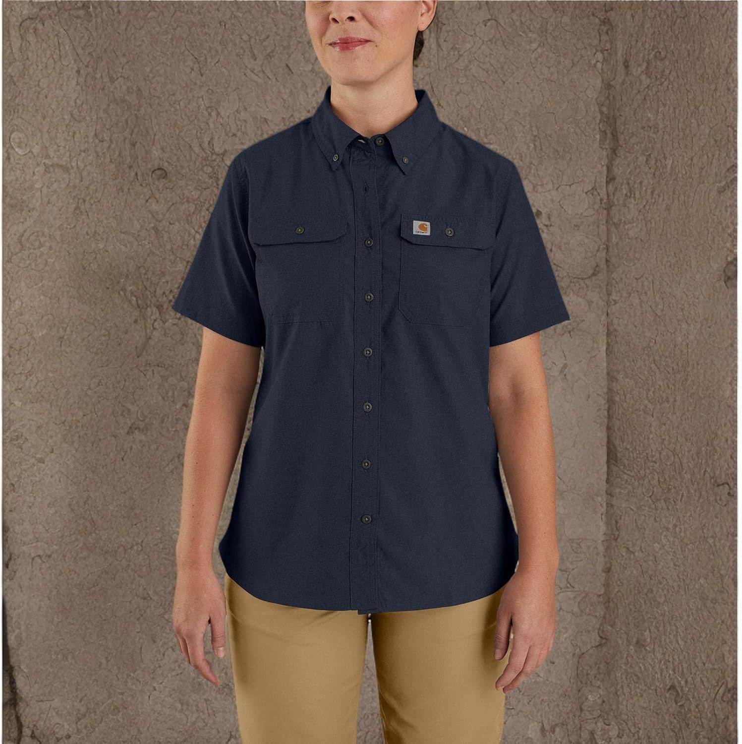 image:imageCarhartt Womens Force Relaxed Fit Lightweight Short Sleeve ShirtNavy