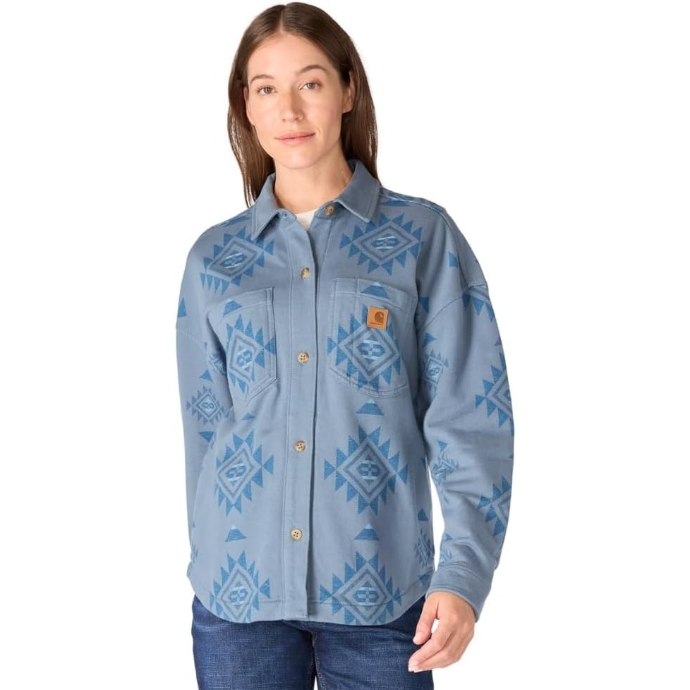 image:imageCarhartt Womens Durham Knit OvershirtB Yellowtail Iron Blue Print