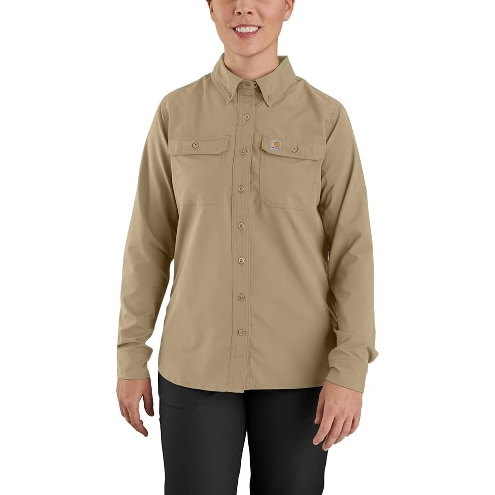 image:imageCarhartt Womens Force Relaxed Fit Lightweight Long Sleeve ShirtDark Khaki