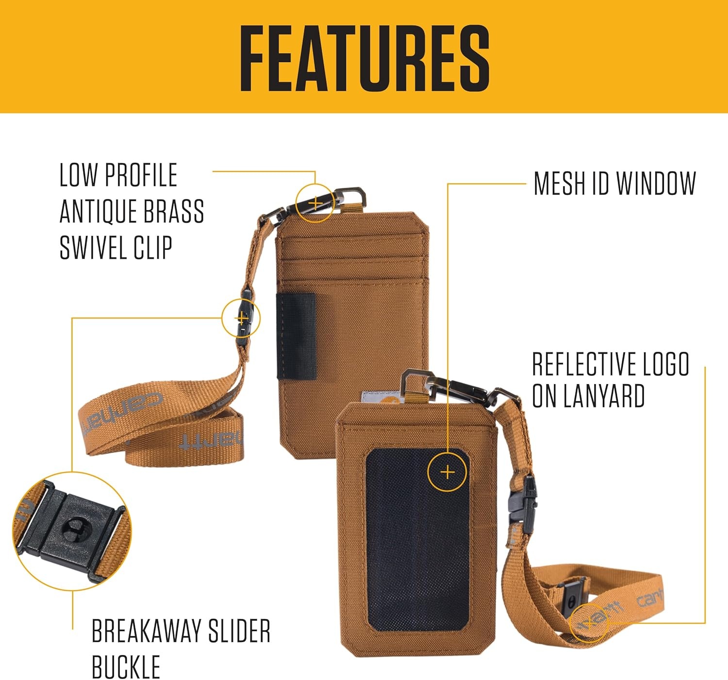 image:imageCarhartt 700D Nylon Duck ID Holder and Lanyard WMesh ID Window for Quick AccessCarhartt Brown
