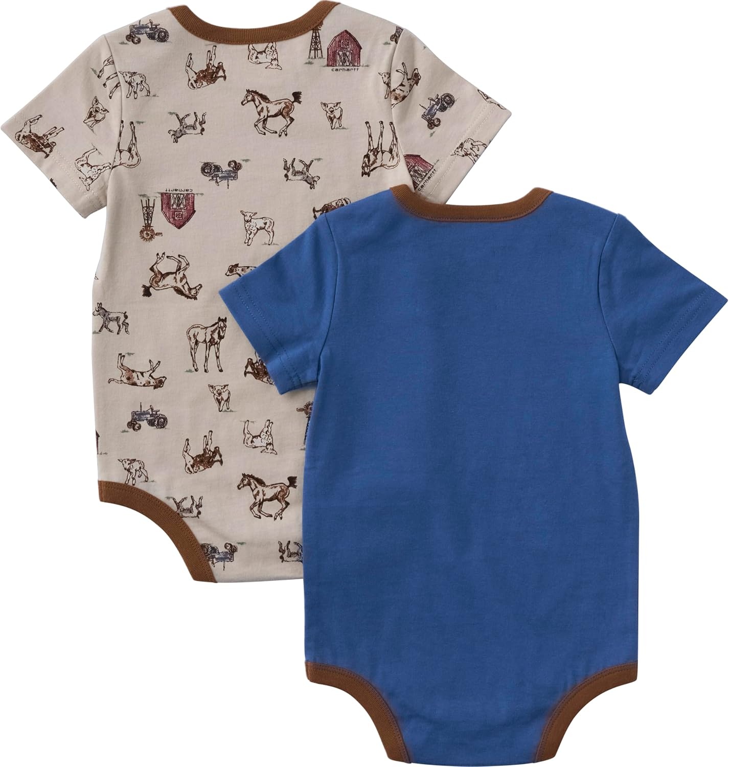 image:imageCarhartt Baby Boys Set of Two Printed Short Sleeve Knit BodysuitBeige and Blue Farm Animals