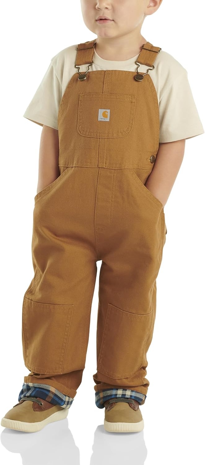 image:imageCarhartt Baby Boys Washed Canvas Flannel Lined Bib OverallCarhartt Brown