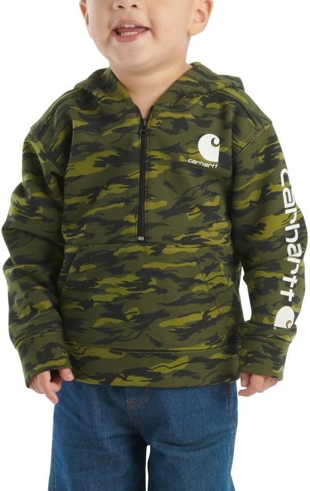 image:imageCarhartt Kids CA6273 LongSleeve HalfZip Sweatshirt BoysGreen Camo