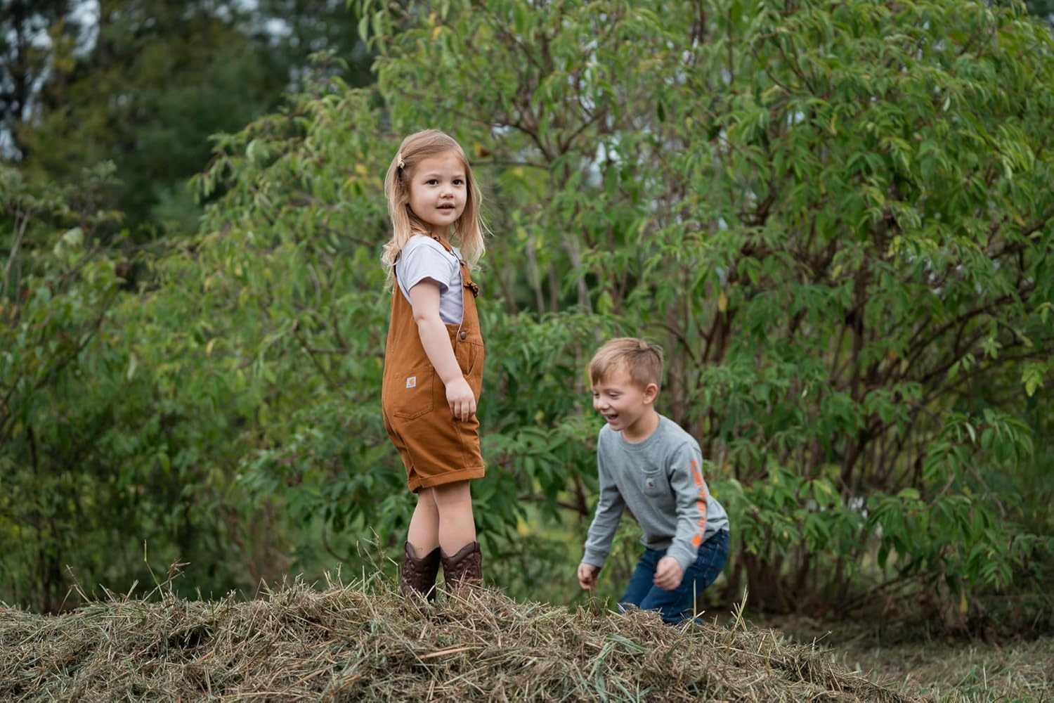 image:imageCarhartt Kids CM9748 Canvas Ruffle Front Shortall GirlsCarhartt Brown