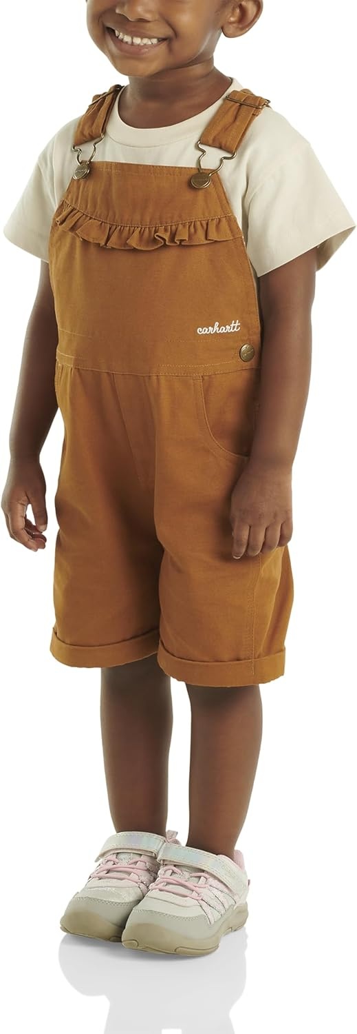 image:imageCarhartt Kids CM9748 Canvas Ruffle Front Shortall GirlsCarhartt Brown