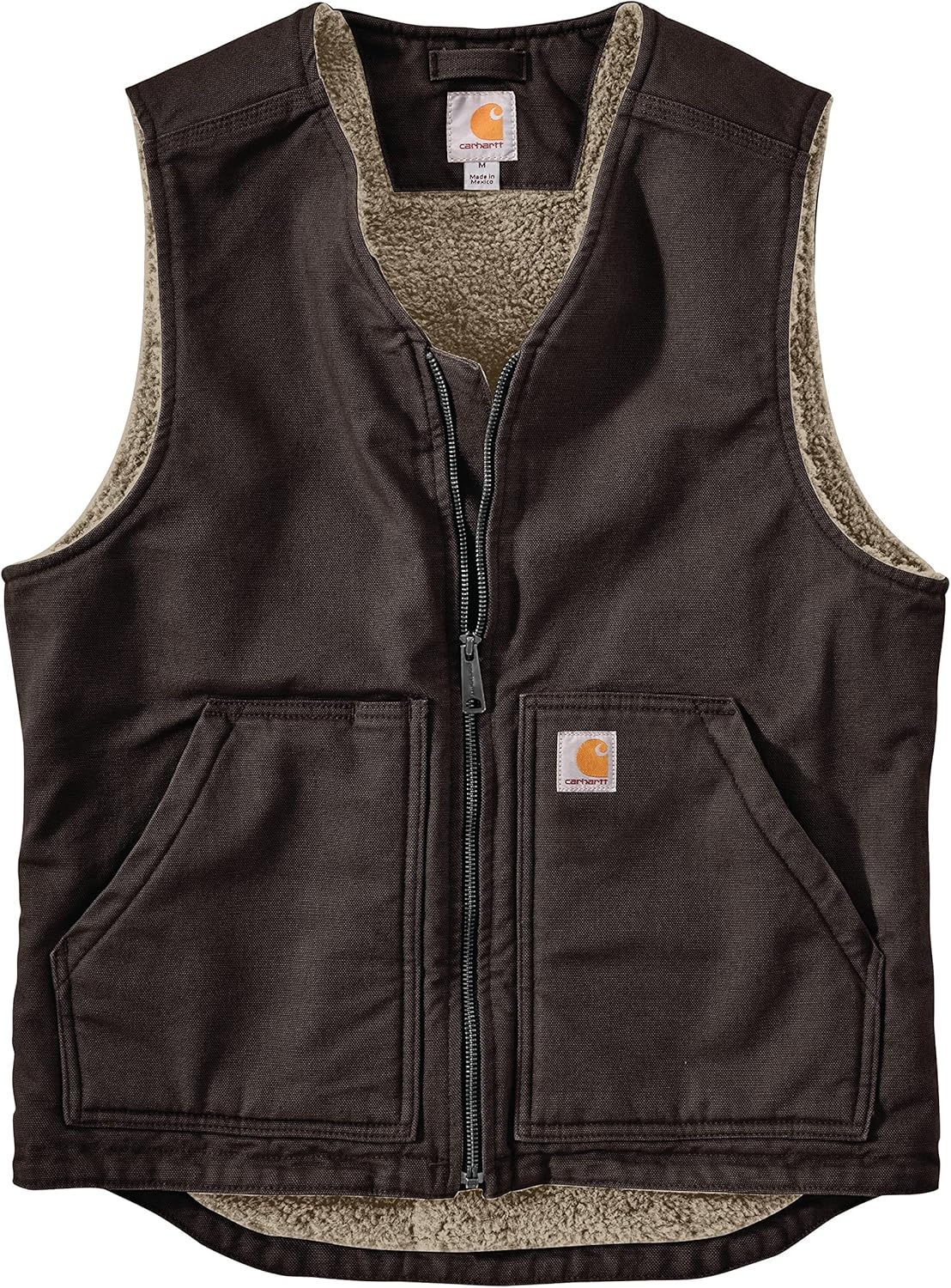 image:imageCarhartt Mens 104394 Washed Duck Vest Sherpa LinedDark Brown