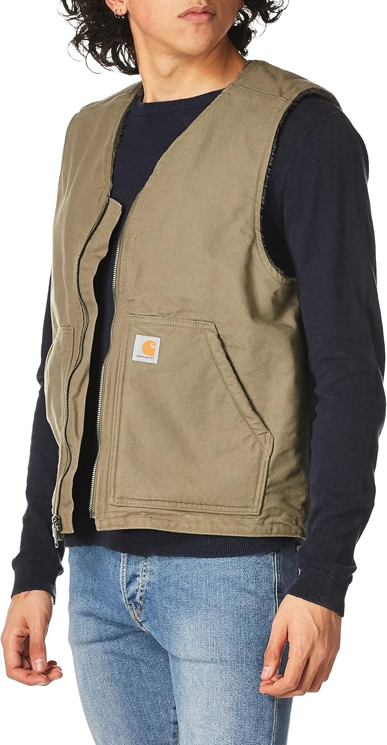 image:imageCarhartt Mens 104394 Washed Duck Vest Sherpa LinedDriftwood