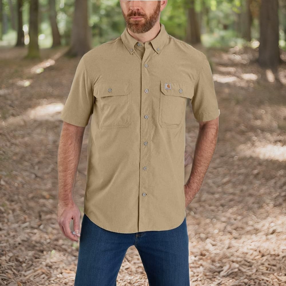 image:imageCarhartt Mens 105292 Force Relaxed Fit Lightweight Short Sleeve ShirtDark Khaki