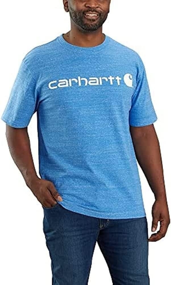 image:imageCarhartt Mens Dearborn Loose Logo TShirtBlue Lagoon Snow Heather