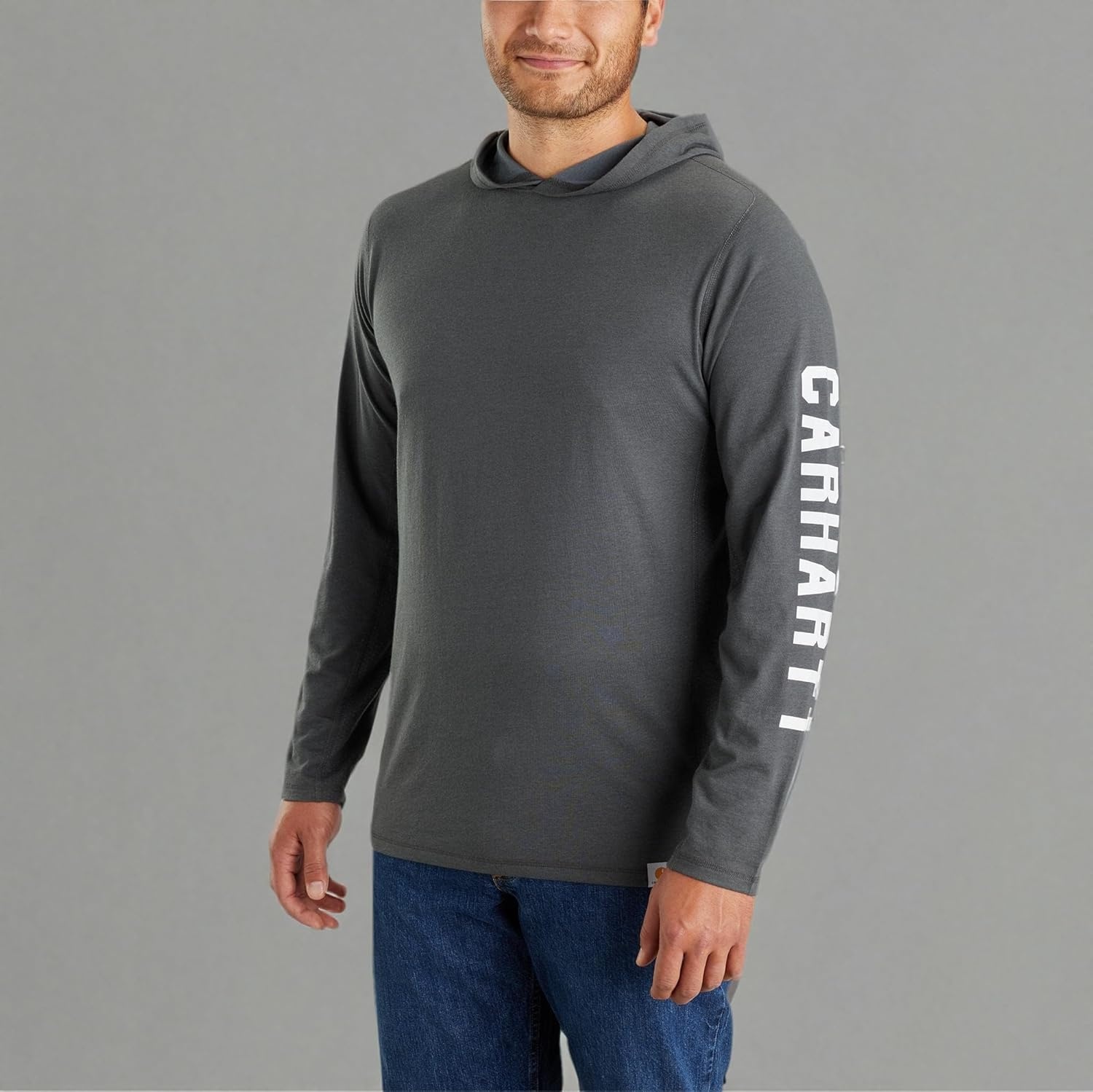 image:imageCarhartt Mens Force Relaxed Fit Midweight LongSleeve Logo Graphic Hooded TShirtCarbon Heather Closeout