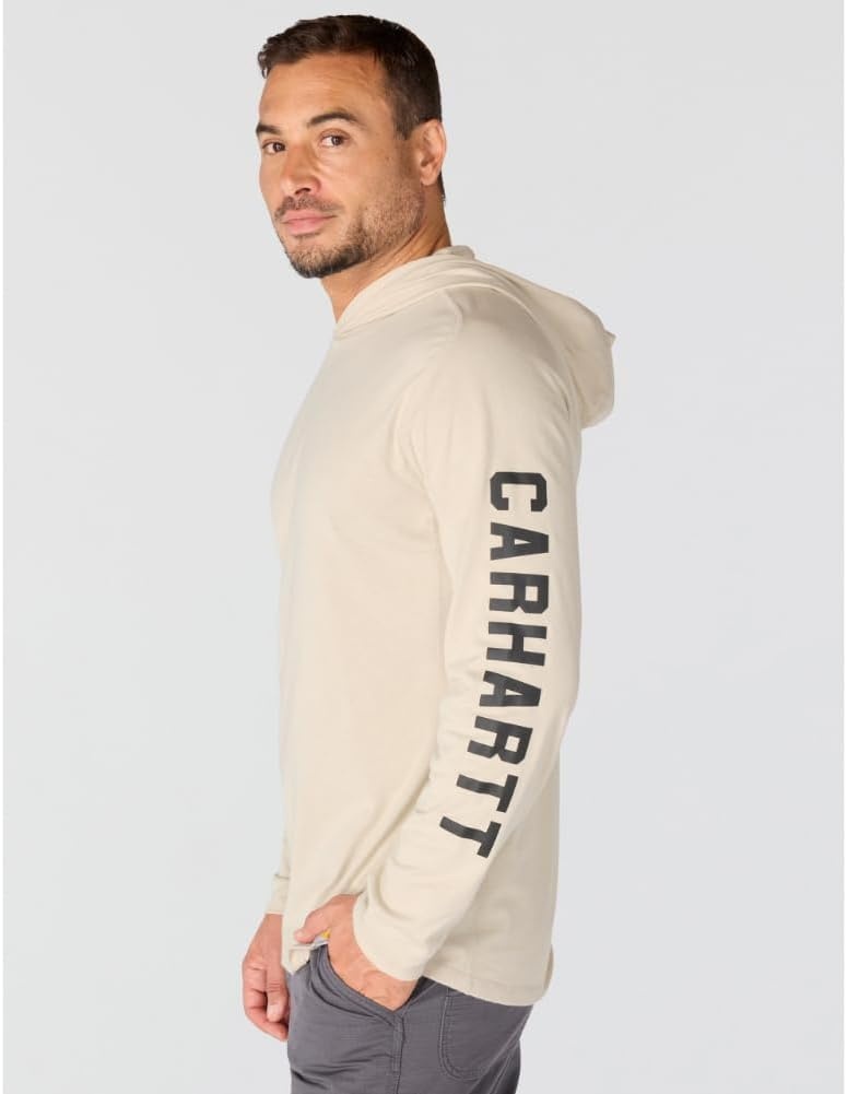 image:imageCarhartt Mens Force Relaxed Fit Midweight LongSleeve Logo Graphic Hooded TShirtCobblestone