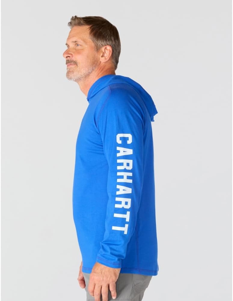 image:imageCarhartt Mens Force Relaxed Fit Midweight LongSleeve Logo Graphic Hooded TShirtElectric Indigo