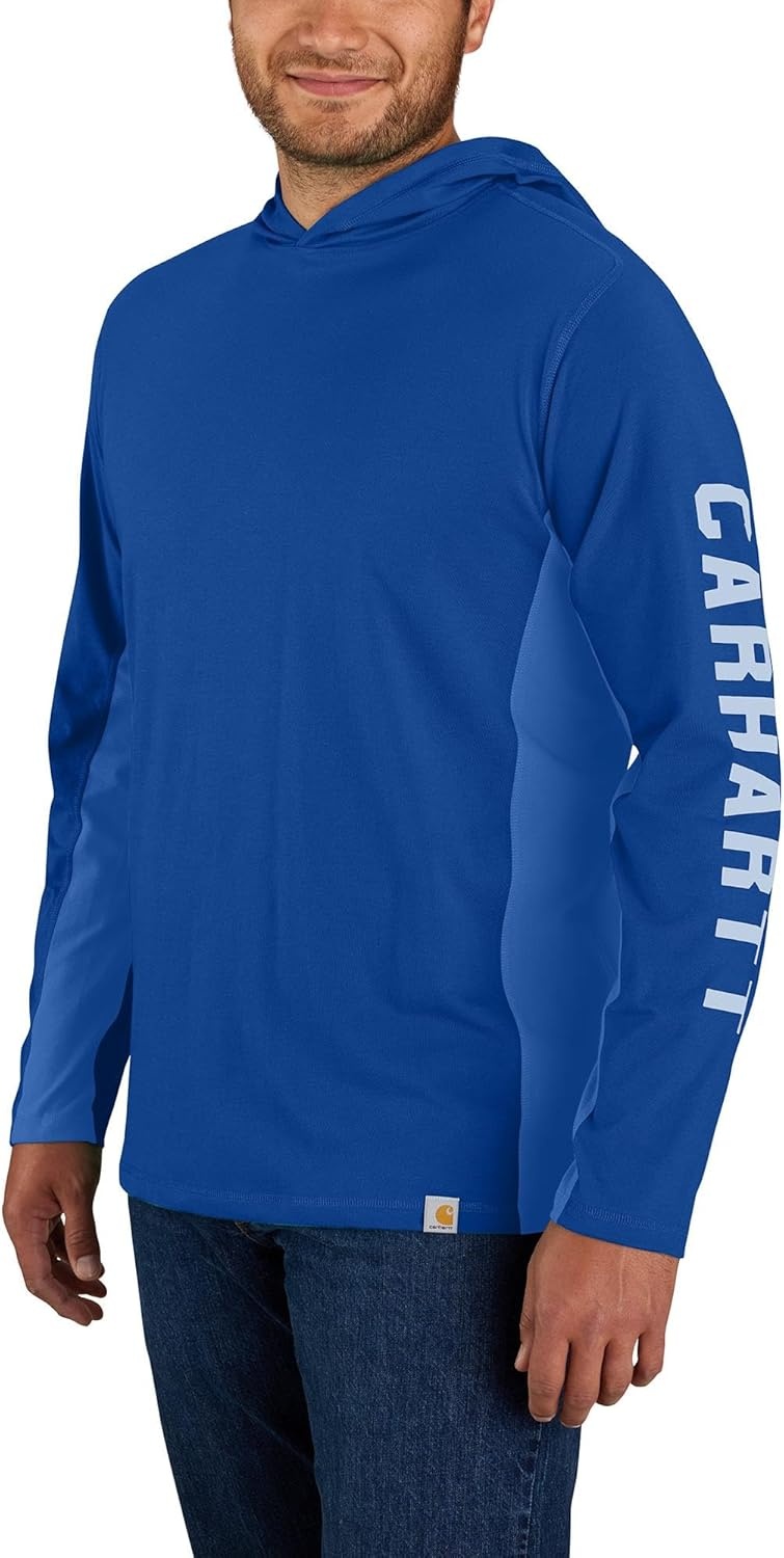 image:imageCarhartt Mens Force Relaxed Fit Midweight LongSleeve Logo Graphic Hooded TShirtGlass Blue
