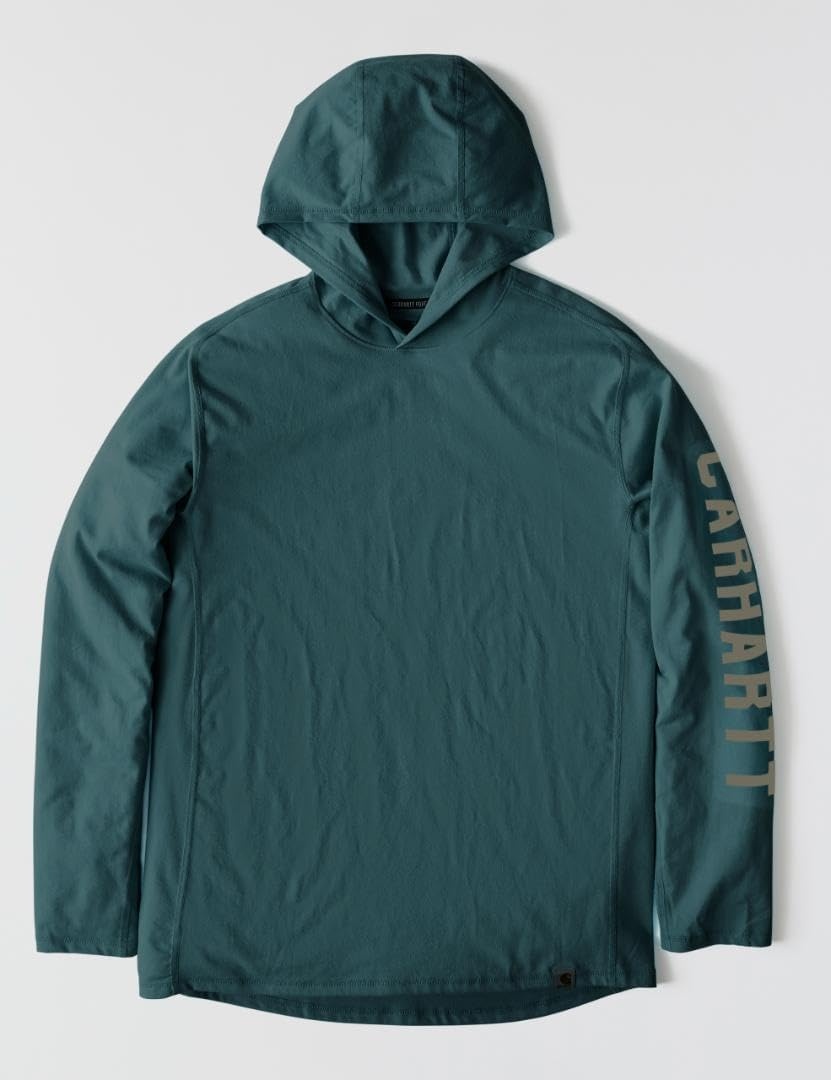 image:imageCarhartt Mens Force Relaxed Fit Midweight LongSleeve Logo Graphic Hooded TShirtGreenstone