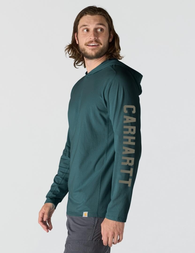 image:imageCarhartt Mens Force Relaxed Fit Midweight LongSleeve Logo Graphic Hooded TShirtGreenstone