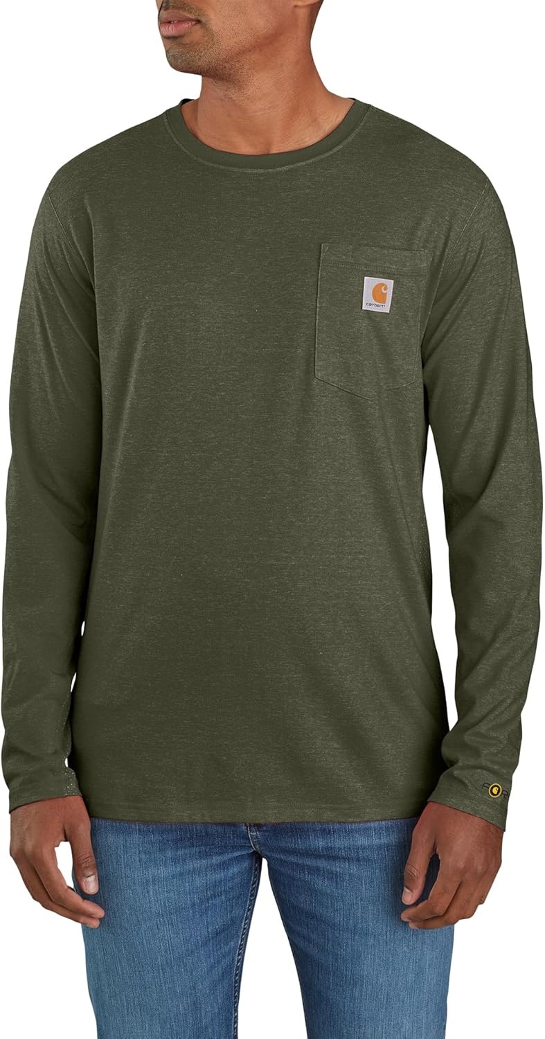 image:imageCarhartt Mens Force Relaxed Fit Midweight LongSleeve Pocket TShirtBasil Heather