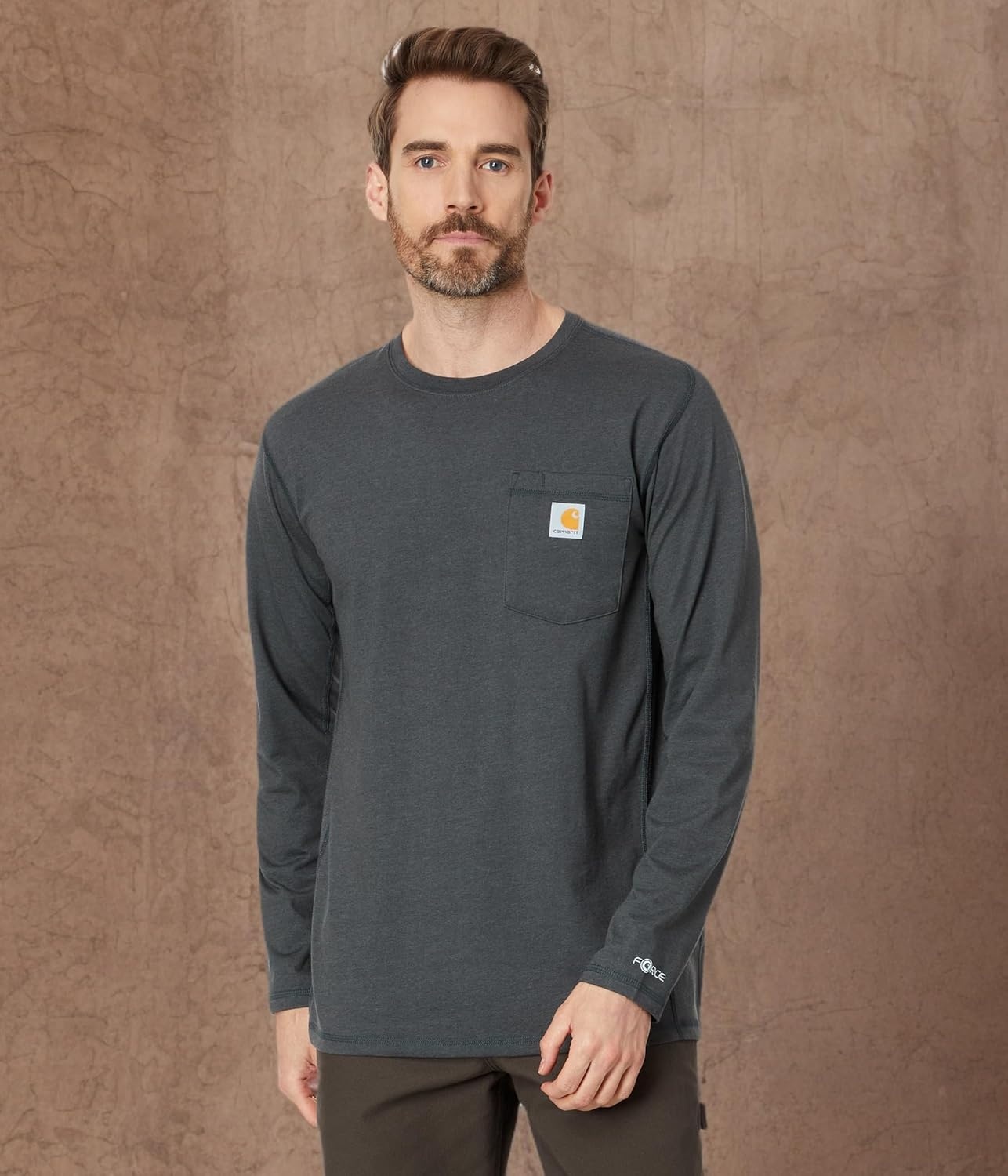 image:imageCarhartt Mens Force Relaxed Fit Midweight LongSleeve Pocket TShirtCarbon Heather