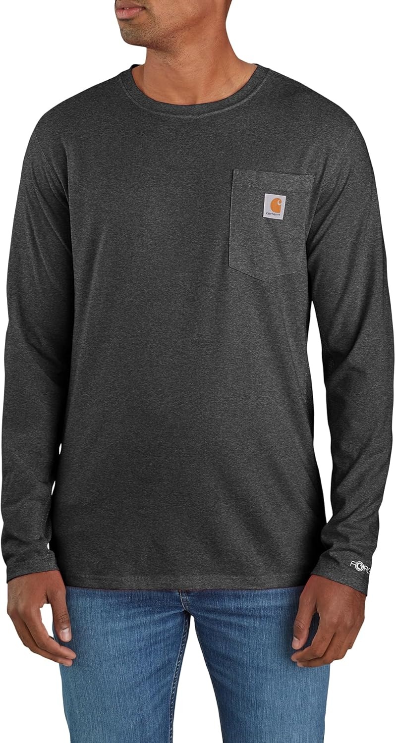 image:imageCarhartt Mens Force Relaxed Fit Midweight LongSleeve Pocket TShirtCarbon Heather
