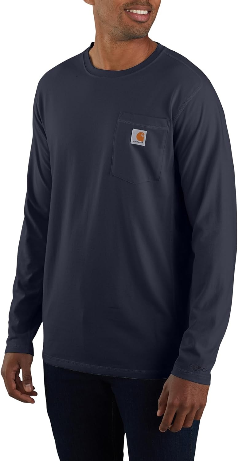 image:imageCarhartt Mens Force Relaxed Fit Midweight LongSleeve Pocket TShirtNavy