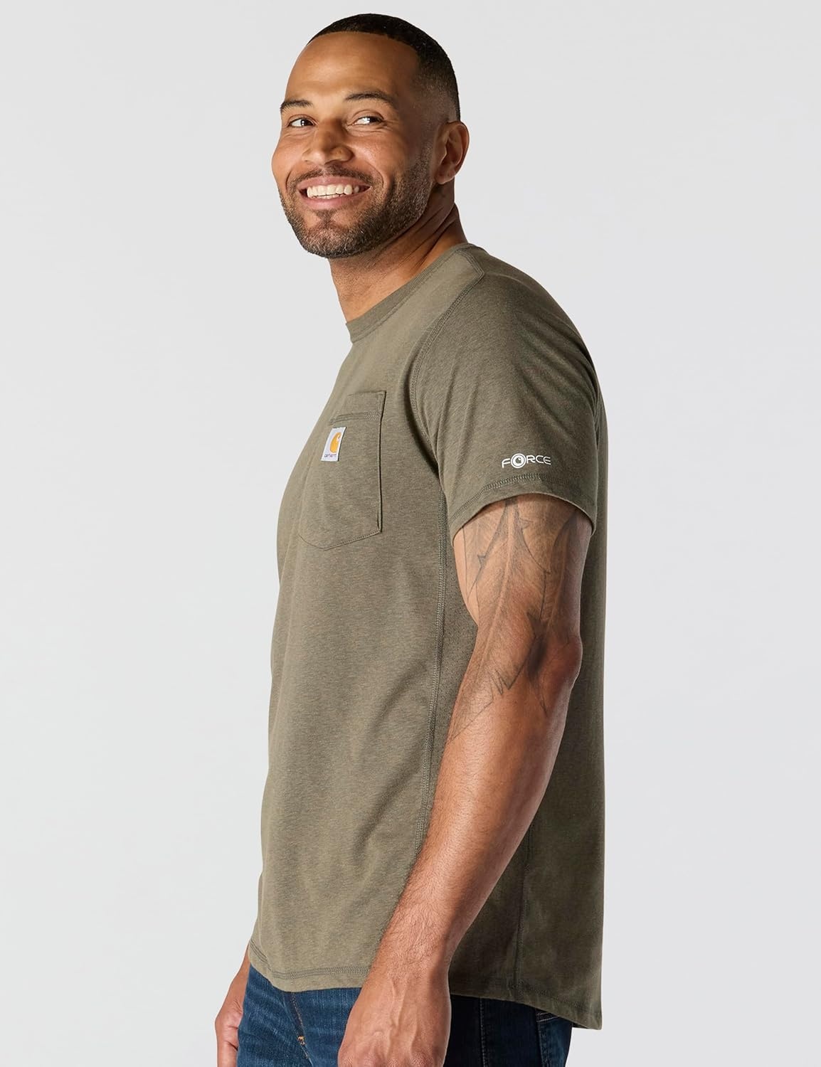 image:imageCarhartt Mens Force Relaxed Fit Midweight ShortSleeve Pocket TShirtBasil Heather