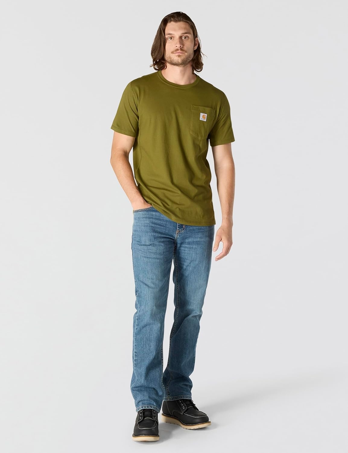 image:imageCarhartt Mens Force Relaxed Fit Midweight ShortSleeve Pocket TShirtDark Bronzed Green