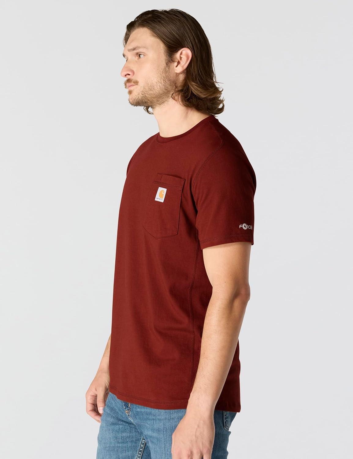 image:imageCarhartt Mens Force Relaxed Fit Midweight ShortSleeve Pocket TShirtDark Spice Red Heather